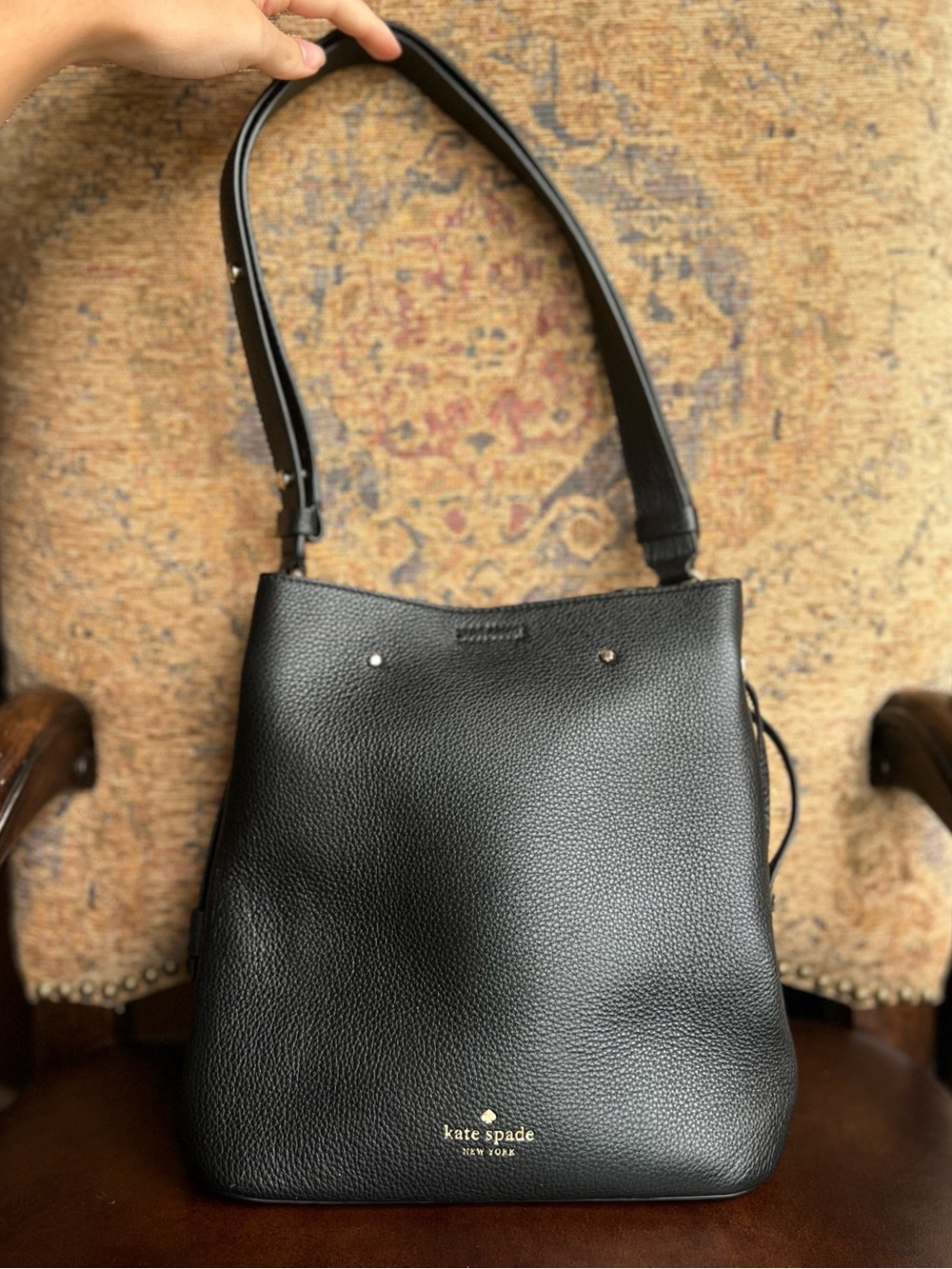 Kate Spade Black Pebbled Leather Bucket Bag